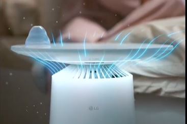 LG PuriCare air purifier showcasing airflow purification technology at home