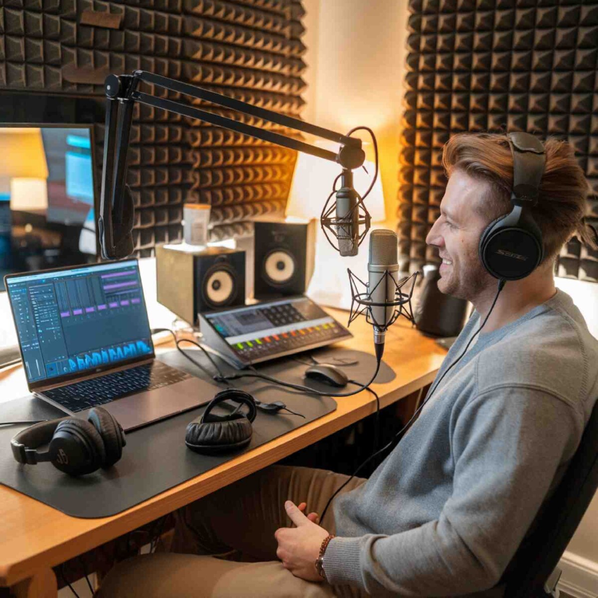 Professional Voice Over Services Executive recording session in Dubai studio with expert voice talent delivering clear, broadcast-quality audio