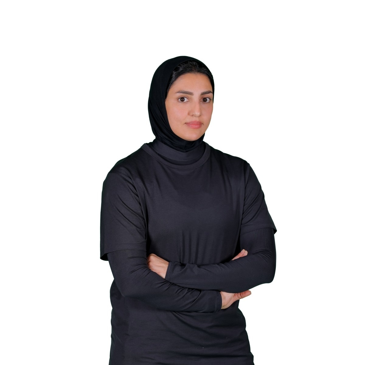 Professional Portrait Photography for Personal Branding Studio portrait of a confident Arab woman in black attire, showcasing professional portrait photography with clean lighting and strong presence
